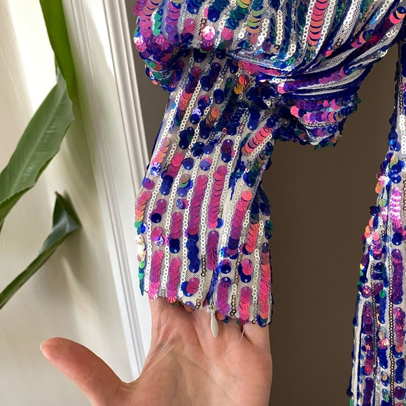 Zara Limited Edition Blue Pink Purple Long Sleeve Sequin Mini Dress sz S - Picture 6 of 12